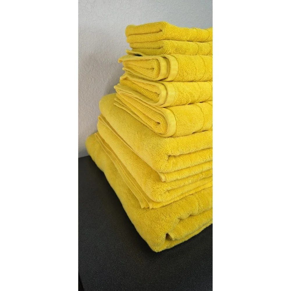 New Ralph Lauren Set 8Pc. Bright Yellow 100% Cotton Bath Towels Rags Hand
